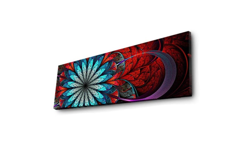 Lerretsbilde med LED-belysning 30x90 cm - Fargerik abstrakt komposisjon med blomsterlignende mønster - Rød / Turkis / Grå - Interiør - Maleri & posters - Lerretsbilder