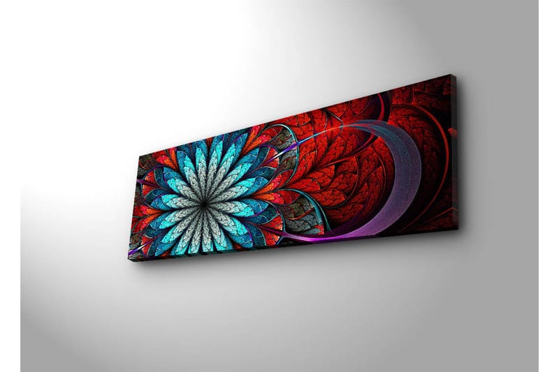 Lerretsbilde med LED-belysning 30x90 cm - Fargerik abstrakt komposisjon med blomsterlignende mønster - Rød / Turkis / Grå - Interiør - Maleri & posters - Lerretsbilder
