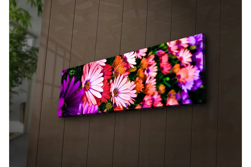 Lerretsbilde med LED-belysning 30x90 cm - Fargerik blomsterbukett - Rosa / Lilla / Grønn - Interiør - Maleri & posters - Lerretsbilder