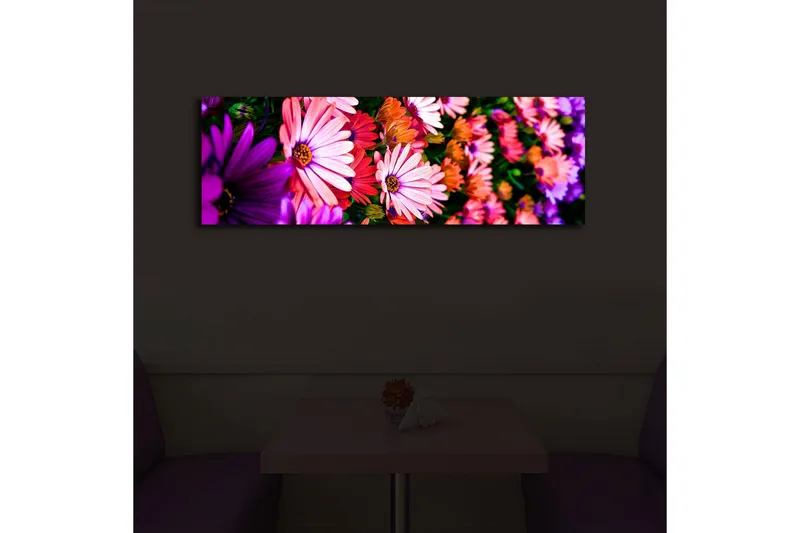 Lerretsbilde med LED-belysning 30x90 cm - Fargerik blomsterbukett - Rosa / Lilla / Grønn - Interiør - Maleri & posters - Lerretsbilder