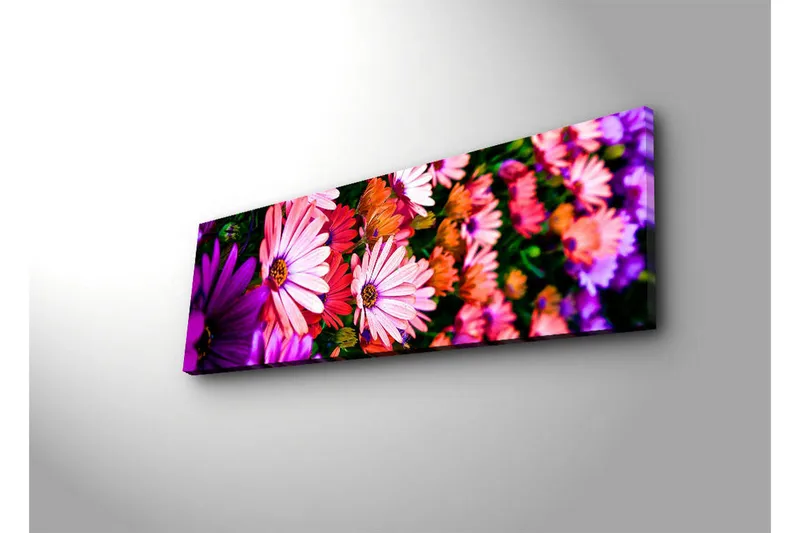 Lerretsbilde med LED-belysning 30x90 cm - Fargerik blomsterbukett - Rosa / Lilla / Grønn - Interiør - Maleri & posters - Lerretsbilder