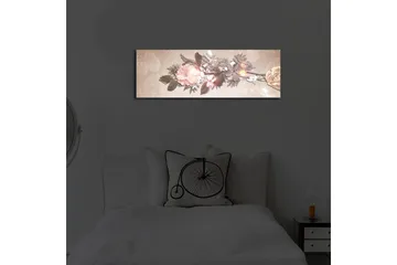 Lerretsbilde med LED-belysning 30x90 cm - Fargerik blomsteroppsats med roser og blader - Lys rosa / Grønn / Beige - Interiør - Maleri & posters - Lerretsbilder