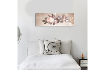 Lerretsbilde med LED-belysning 30x90 cm - Fargerik blomsteroppsats med roser og blader - Lys rosa / Grønn / Beige - Interiør - Maleri & posters - Lerretsbilder