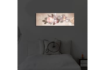 Lerretsbilde med LED-belysning 30x90 cm - Fargerik blomsteroppsats med roser og blader - Lys rosa / Grønn / Beige - Interiør - Maleri & posters - Lerretsbilder