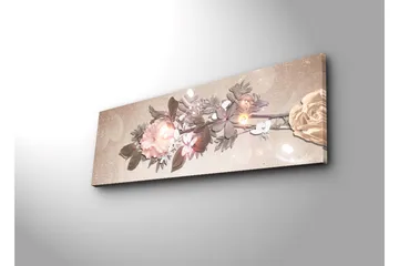 Lerretsbilde med LED-belysning 30x90 cm - Fargerik blomsteroppsats med roser og blader - Lys rosa / Grønn / Beige - Interiør - Maleri & posters - Lerretsbilder