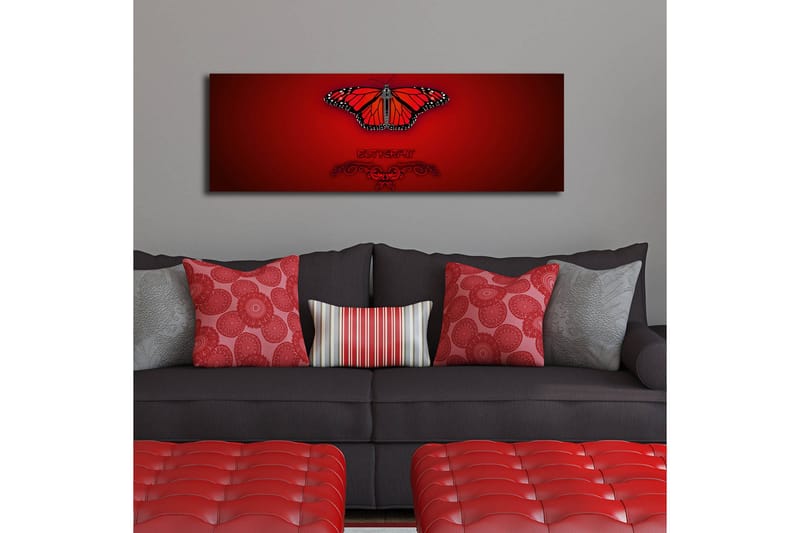 Lerretsbilde med LED-belysning 30x90 cm - Fargerik sommerfugl med detaljerte vinger - Rød / Svart / Oransje - Interiør - Maleri & posters - Lerretsbilder