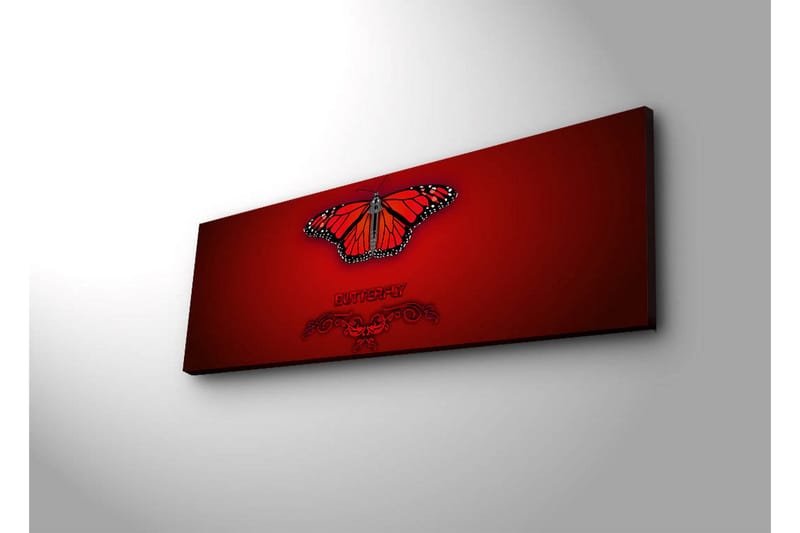 Lerretsbilde med LED-belysning 30x90 cm - Fargerik sommerfugl med detaljerte vinger - Rød / Svart / Oransje - Interiør - Maleri & posters - Lerretsbilder