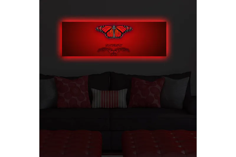 Lerretsbilde med LED-belysning 30x90 cm - Fargerik sommerfugl med detaljerte vinger - Rød / Svart / Oransje - Interiør - Maleri & posters - Lerretsbilder
