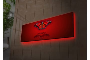 Lerretsbilde med LED-belysning 30x90 cm - Fargerik sommerfugl med detaljerte vinger - Rød / Svart / Oransje - Interiør - Maleri & posters - Lerretsbilder