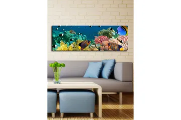 Lerretsbilde med LED-belysning 30x90 cm - Fargerik undervannsscene med tropiske fisker og koraller - Blå / Gul / Rosa - Interiør - Maleri & posters - Lerretsbilder