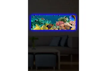 Lerretsbilde med LED-belysning 30x90 cm - Fargerik undervannsscene med tropiske fisker og koraller - Blå / Gul / Rosa - Interiør - Maleri & posters - Lerretsbilder