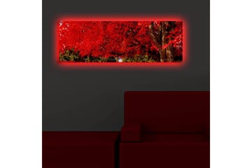 Lerretsbilde med LED-belysning 30x90 cm - Frodig rød løvskog med en stor trestamme - Rød / Grønn / Brun - Interiør - Maleri & posters - Lerretsbilder
