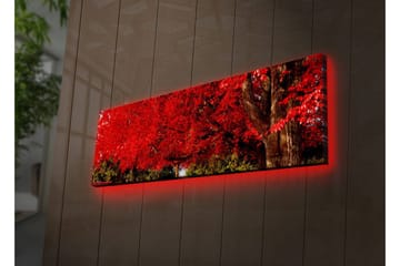 Lerretsbilde med LED-belysning 30x90 cm - Frodig rød løvskog med en stor trestamme - Rød / Grønn / Brun - Interiør - Maleri & posters - Lerretsbilder