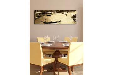 Lerretsbilde med LED-belysning 30x90 cm - Gondol på en speillignende kanal i et urbant miljø - Gull / Brun / Svart - Interiør - Maleri & posters - Lerretsbilder