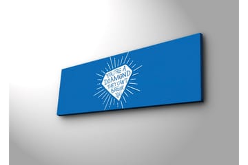 Lerretsbilde med LED-belysning 30x90 cm - Inspirerende sitat om styrke og robusthet i et diamantformet design - Blå / Hvit - Interiør - Maleri & posters - Lerretsbilder