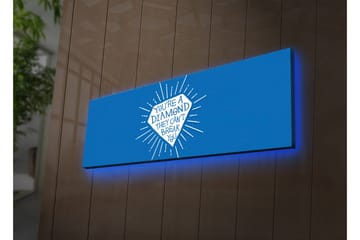 Lerretsbilde med LED-belysning 30x90 cm - Inspirerende sitat om styrke og robusthet i et diamantformet design - Blå / Hvit - Interiør - Maleri & posters - Lerretsbilder