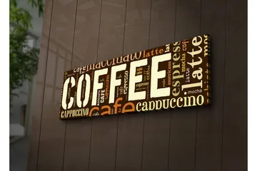 Lerretsbilde med LED-belysning 30x90 cm - Kaffeinspirert kunstverk med ulike kaffeuttrykk i typografi - Mørk brun / Lys brun / Beige - Interiør - Maleri & posters - Lerretsbilder