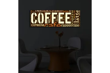 Lerretsbilde med LED-belysning 30x90 cm - Kaffeinspirert kunstverk med ulike kaffeuttrykk i typografi - Mørk brun / Lys brun / Beige - Interiør - Maleri & posters - Lerretsbilder