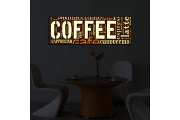 Lerretsbilde med LED-belysning 30x90 cm - Kaffeinspirert kunstverk med ulike kaffeuttrykk i typografi - Mørk brun / Lys brun / Beige - Interiør - Maleri & posters - Lerretsbilder