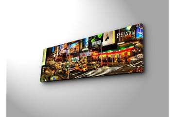 Lerretsbilde med LED-belysning 30x90 cm - Livlig bybilde av Times Square med neonskilt og trafikk - Gul / Grønn / Rød - Interiør - Maleri & posters - Lerretsbilder