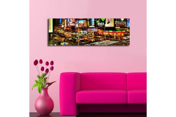 Lerretsbilde med LED-belysning 30x90 cm - Livlig bybilde av Times Square med neonskilt og trafikk - Gul / Grønn / Rød - Interiør - Maleri & posters - Lerretsbilder