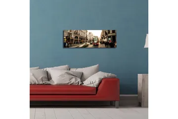 Lerretsbilde med LED-belysning 30x90 cm - Livlig bybilde med bevegelse og mennesker på en gate - Rød / Beige / Grønn - Interiør - Maleri & posters - Lerretsbilder