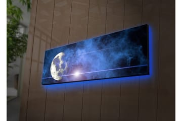 Lerretsbilde med LED-belysning 30x90 cm - Månen på en stjernehimmel med tåke - Mørk blå / Lys blå / Hvit - Interiør - Maleri & posters - Lerretsbilder