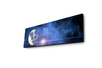 Lerretsbilde med LED-belysning 30x90 cm - Månen på en stjernehimmel med tåke - Mørk blå / Lys blå / Hvit - Interiør - Maleri & posters - Lerretsbilder