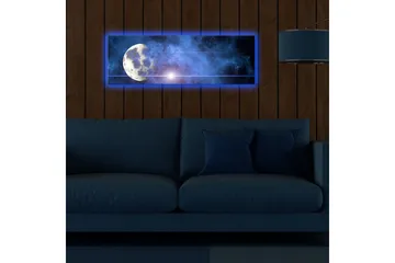 Lerretsbilde med LED-belysning 30x90 cm - Månen på en stjernehimmel med tåke - Mørk blå / Lys blå / Hvit - Interiør - Maleri & posters - Lerretsbilder