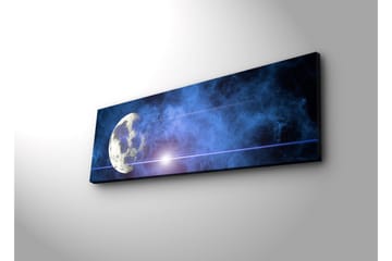 Lerretsbilde med LED-belysning 30x90 cm - Månen på en stjernehimmel med tåke - Mørk blå / Lys blå / Hvit - Interiør - Maleri & posters - Lerretsbilder