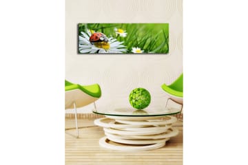 Lerretsbilde med LED-belysning 30x90 cm - Marihøne på en blomst i et frodig miljø - Grønn / Hvit / Rød - Interiør - Maleri & posters - Lerretsbilder