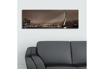 Lerretsbilde med LED-belysning 30x90 cm - Moderne brokonstruksjon med byens skyline i bakgrunnen - Mørk blå / Grå / Hvit - Interiør - Maleri & posters - Lerretsbilder