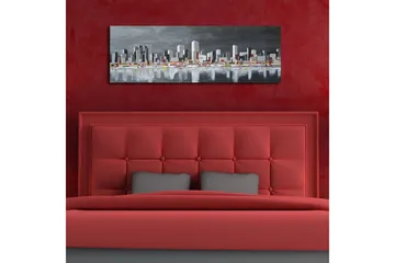 Lerretsbilde med LED-belysning 30x90 cm - Moderne bybilde med silhuetter av bygninger - Grå / Hvit / Oransje - Interiør - Maleri & posters - Lerretsbilder