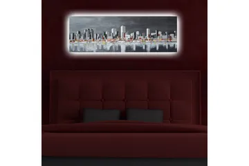 Lerretsbilde med LED-belysning 30x90 cm - Moderne bybilde med silhuetter av bygninger - Grå / Hvit / Oransje - Interiør - Maleri & posters - Lerretsbilder
