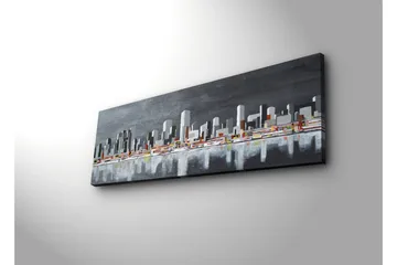 Lerretsbilde med LED-belysning 30x90 cm - Moderne bybilde med silhuetter av bygninger - Grå / Hvit / Oransje - Interiør - Maleri & posters - Lerretsbilder