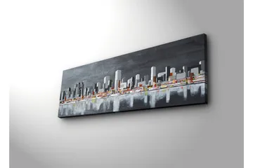 Lerretsbilde med LED-belysning 30x90 cm - Moderne bybilde med silhuetter av bygninger - Grå / Hvit / Oransje - Interiør - Maleri & posters - Lerretsbilder
