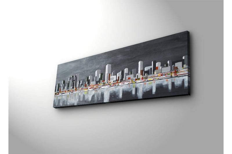 Lerretsbilde med LED-belysning 30x90 cm - Moderne bybilde med silhuetter av bygninger - Grå / Hvit / Oransje - Interiør - Maleri & posters - Lerretsbilder