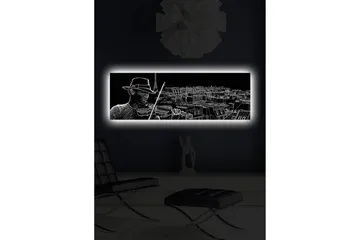 Lerretsbilde med LED-belysning 30x90 cm - Musiker som spiller fiolin med en bysilhuett i bakgrunnen - Svart / Hvit - Interiør - Maleri & posters - Lerretsbilder