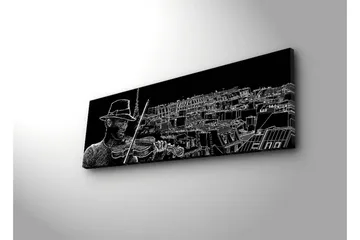 Lerretsbilde med LED-belysning 30x90 cm - Musiker som spiller fiolin med en bysilhuett i bakgrunnen - Svart / Hvit - Interiør - Maleri & posters - Lerretsbilder