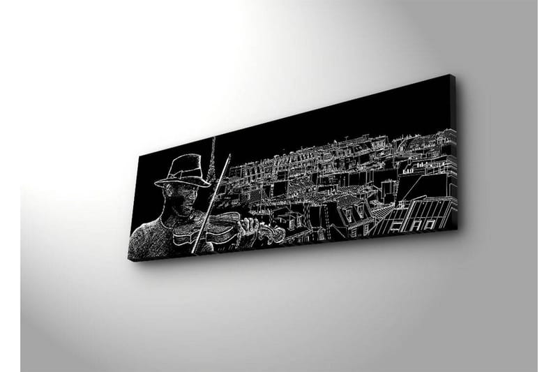Lerretsbilde med LED-belysning 30x90 cm - Musiker som spiller fiolin med en bysilhuett i bakgrunnen - Svart / Hvit - Interiør - Maleri & posters - Lerretsbilder
