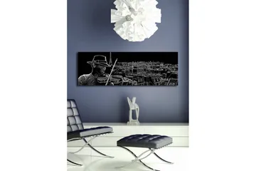 Lerretsbilde med LED-belysning 30x90 cm - Musiker som spiller fiolin med en bysilhuett i bakgrunnen - Svart / Hvit - Interiør - Maleri & posters - Lerretsbilder