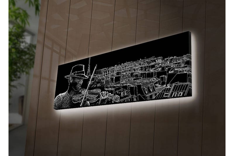 Lerretsbilde med LED-belysning 30x90 cm - Musiker som spiller fiolin med en bysilhuett i bakgrunnen - Svart / Hvit - Interiør - Maleri & posters - Lerretsbilder