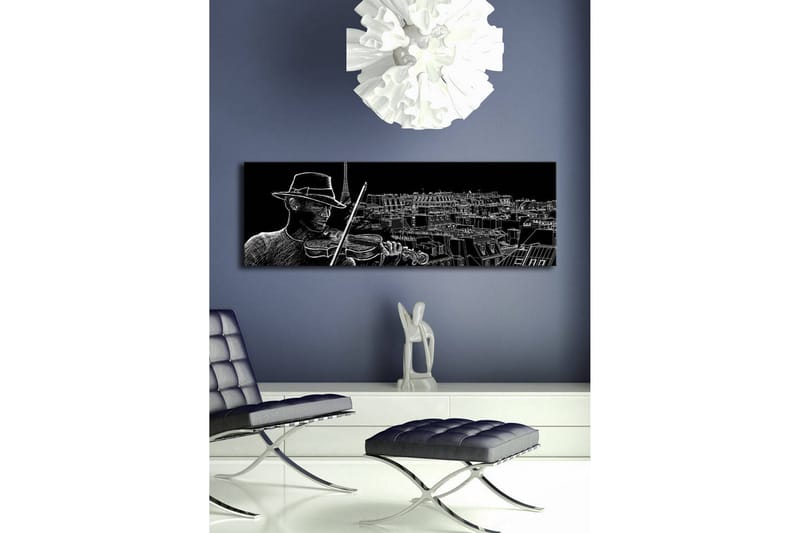 Lerretsbilde med LED-belysning 30x90 cm - Musiker som spiller fiolin med en bysilhuett i bakgrunnen - Svart / Hvit - Interiør - Maleri & posters - Lerretsbilder