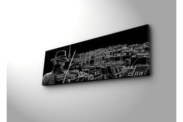 Lerretsbilde med LED-belysning 30x90 cm - Musiker som spiller fiolin med en bysilhuett i bakgrunnen - Svart / Hvit - Interiør - Maleri & posters - Lerretsbilder