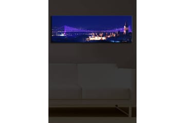 Lerretsbilde med LED-belysning 30x90 cm - Nattlig bybilde med en opplyst bro og historiske bygninger - Mørk blå / Lilla / Hvit - Interiør - Maleri & posters - Lerretsbilder