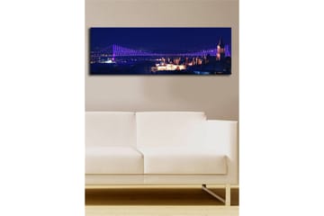 Lerretsbilde med LED-belysning 30x90 cm - Nattlig bybilde med en opplyst bro og historiske bygninger - Mørk blå / Lilla / Hvit - Interiør - Maleri & posters - Lerretsbilder
