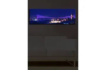 Lerretsbilde med LED-belysning 30x90 cm - Nattlig bybilde med en opplyst bro og historiske bygninger - Mørk blå / Lilla / Hvit - Interiør - Maleri & posters - Lerretsbilder