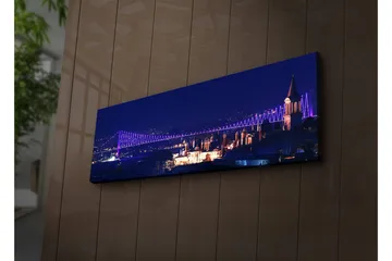 Lerretsbilde med LED-belysning 30x90 cm - Nattlig bybilde med en opplyst bro og historiske bygninger - Mørk blå / Lilla / Hvit - Interiør - Maleri & posters - Lerretsbilder
