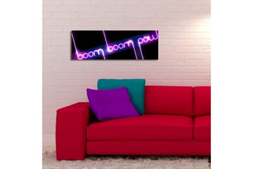 Lerretsbilde med LED-belysning 30x90 cm - Neonlys med teksten boom boom pow - Lilla / Rosa / Svart - Interiør - Maleri & posters - Lerretsbilder