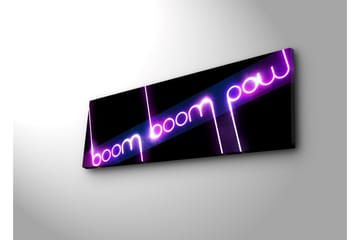 Lerretsbilde med LED-belysning 30x90 cm - Neonlys med teksten boom boom pow - Lilla / Rosa / Svart - Interiør - Maleri & posters - Lerretsbilder